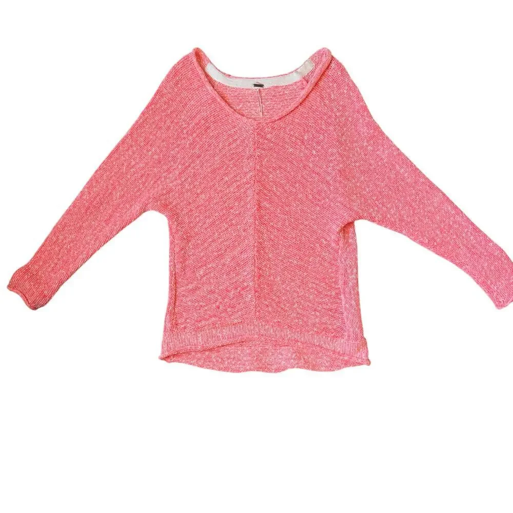 Free People Bright Lights Sweater Knit Neon Flamingo Pink Oversized Small Slouch - Picture 3 of 5